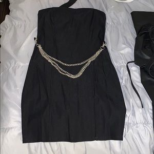 Black mini dress with hanging chain